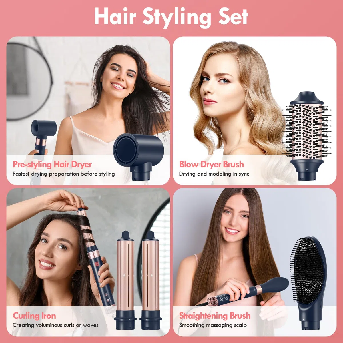 NDLT Hairstyler 5 in 1 Haartrockner Föhnbürste Glättbürste Lockenstab Rundbürste