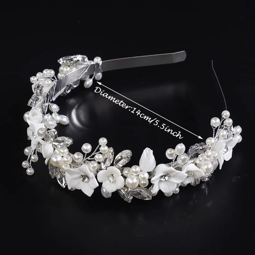 JWICOS Blumen-Braut-Stirnband, silberfarbenes Diadem für Braut, Kopfschmuck für Hochzeit, Haarschmuck für Braut, Abschlussball, Fotografie