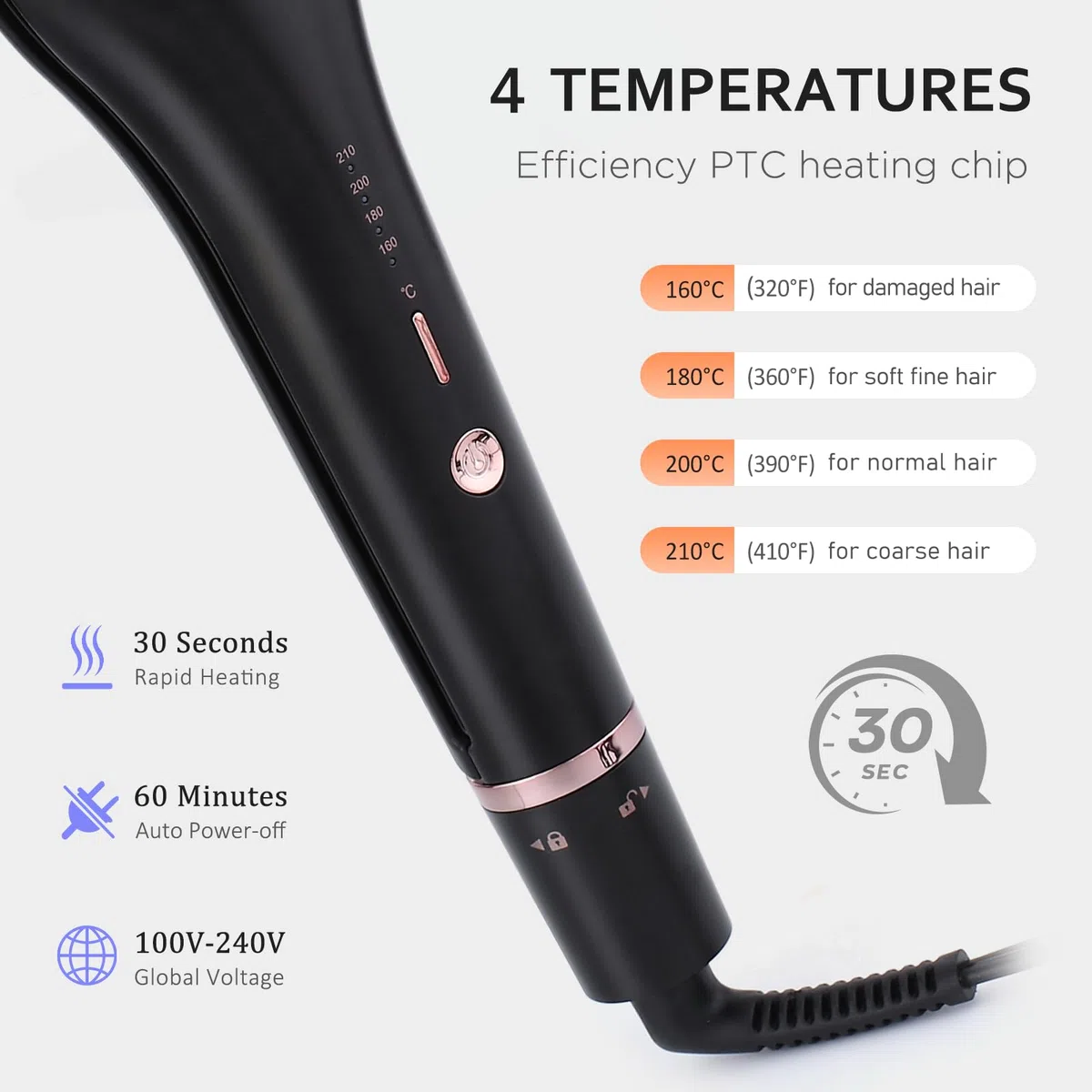 [19/25/28/32mm] Welleneisen für Haare - janelove 4-in-1 Lockenstab für Beach waves/Natürlich Wellen/Wasserwellen/Mermaid Waves, 160°C bis 210°C Kreppeisen für die haare mit Handschuhe und Clips - Gold