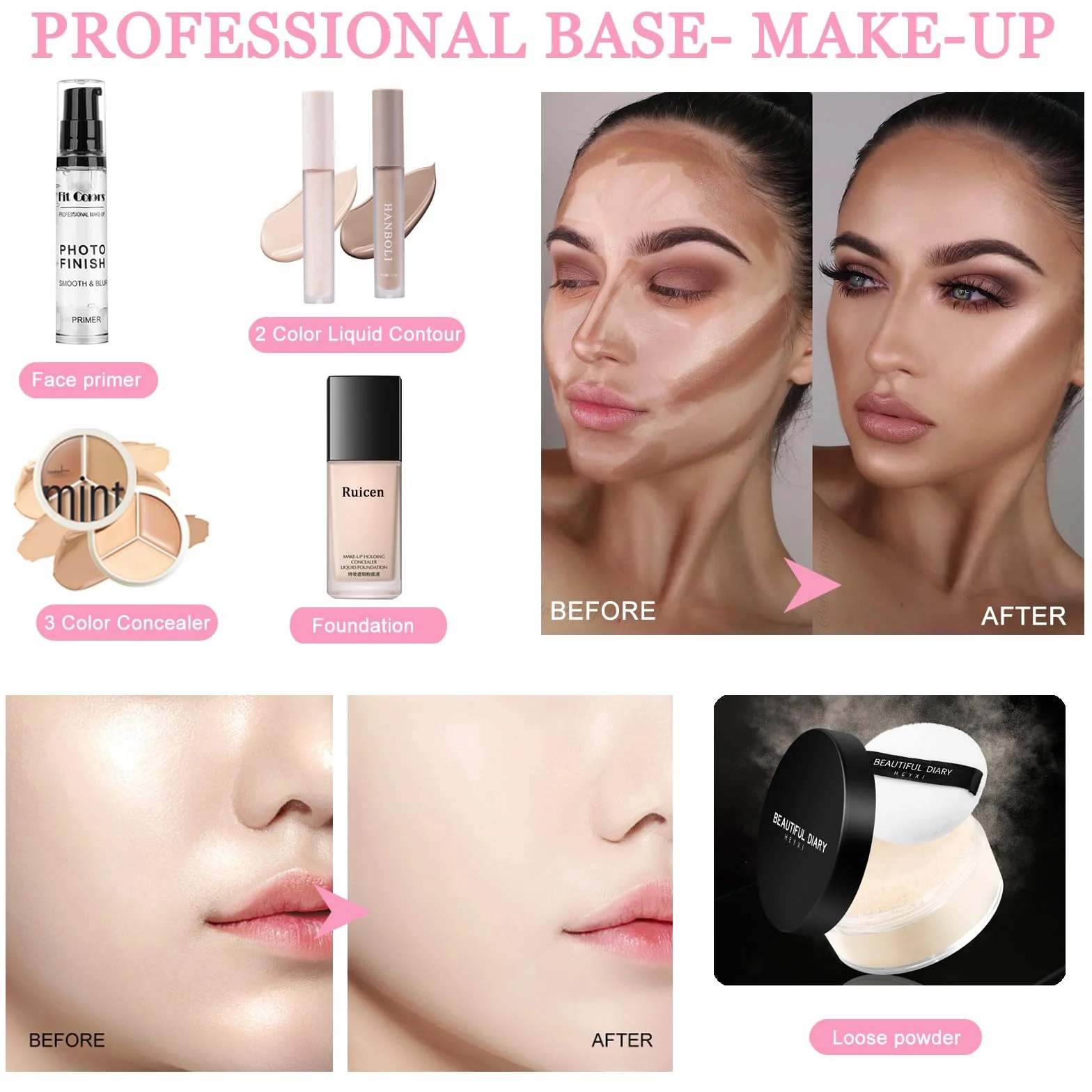 Make Up Set für den perfekten Full Face Look, 43-teiliges Make Up Set für Frauen mit 60 Color Lidschatten, Mascara, Eyeliner, Lipgloss, MakeUp Set für unterwegs