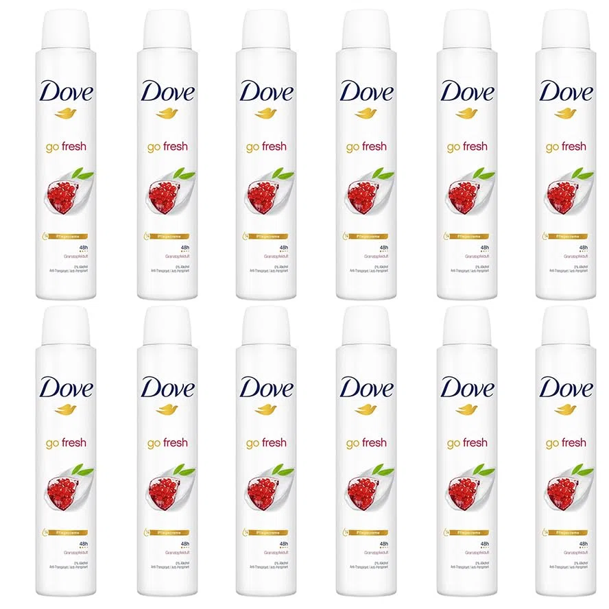 12x Dove Anti-Transpirant Deo-Spray go fresh Granatapfelduft 0% Alkohol Deodorant schützt 48h vor Körpergeruch und Achselnässe,Deodorant schützt vor Körpergeruch und Achselnässe,200ml (12er Pack)