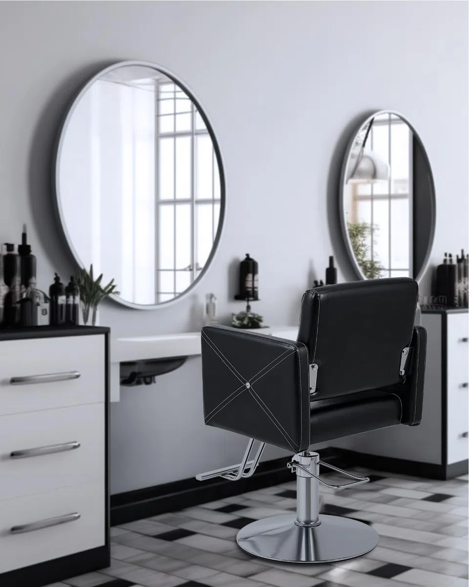 CO-Z Friseurstuhl 360° Drehbar 15cm Höhenverstellbar, Hydraulischer Barberstuhl mit Stahlsockel, 150 kg Tragkraft