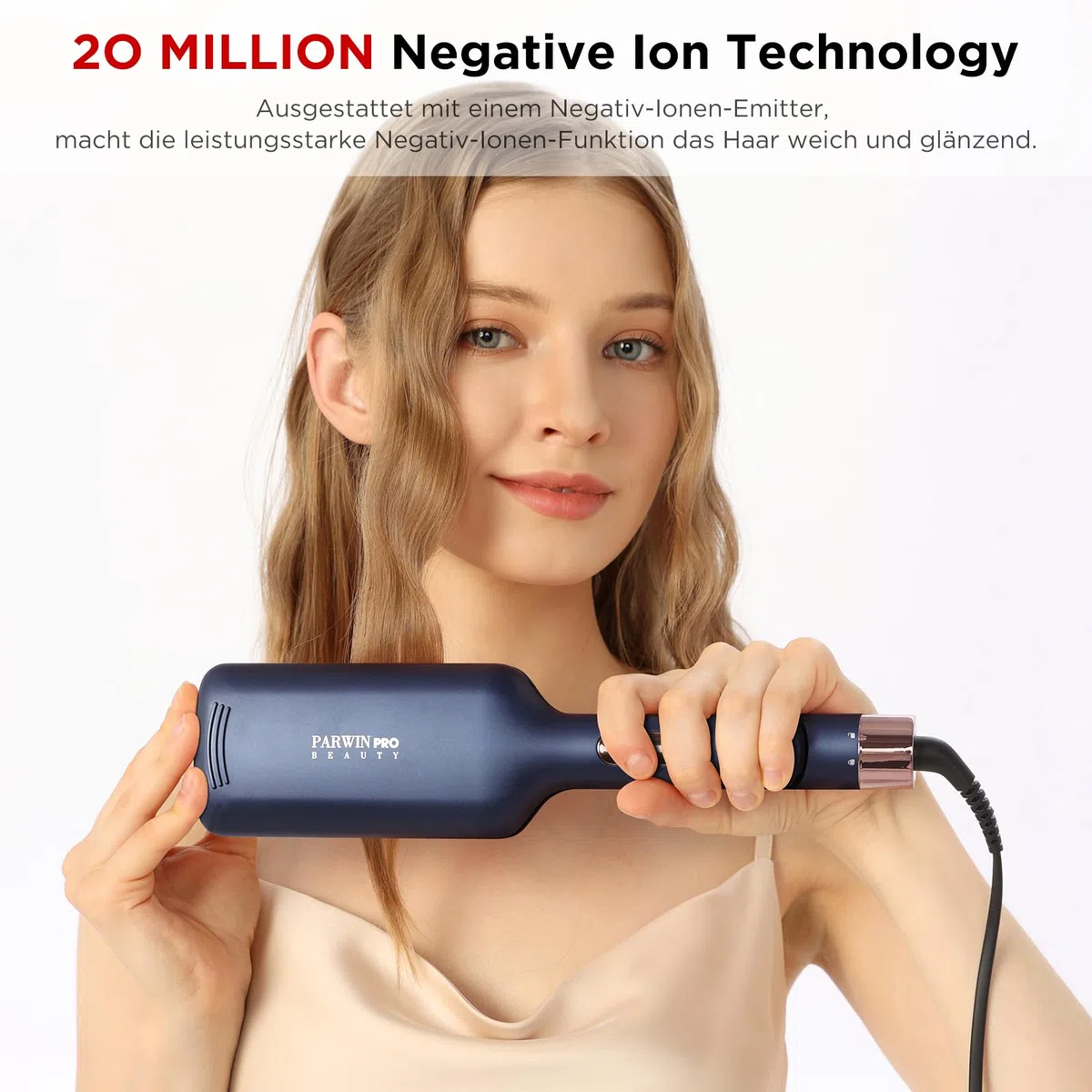 2 Fässer Meerjungfrau Welleneisen für haare, 32MM Lockenstab große locken, PARWIN PRO BEAUTY -Hair Curler, Wellenstyler mit 4 Einstellbarer Temperatur, Sofortiges Wellen (Preußischblau)
