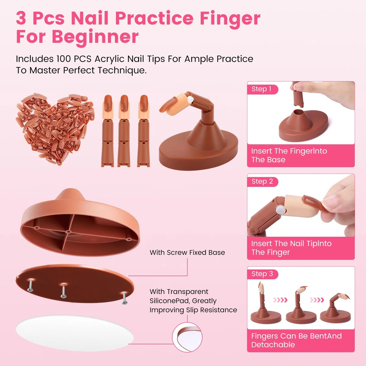 Acryl-Nagel-Set für Anfänger mit allem: Nagel-Acrylpulver-Flüssigkeitsset mit 3 Übungsfingern, Bohrer, UV-Lampe – Nagelkunst-Starter-Kits in rosa Tasche für Frauen, Mädchen, Zuhause, Salon, DIY