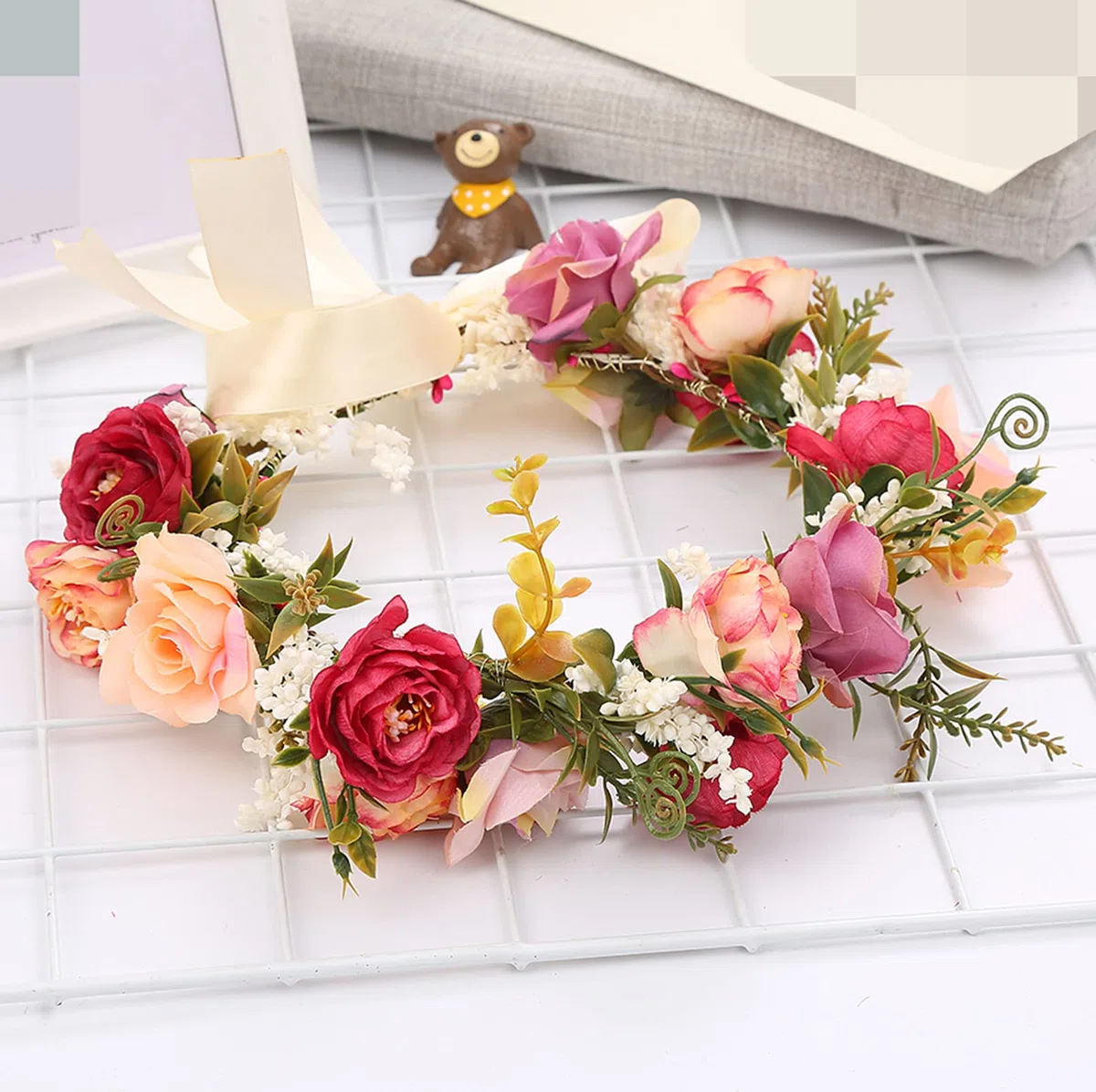 Boho Blumenkrone Blumenkranz Haarband Haarband mit Schleife Hochzeit Festival Party