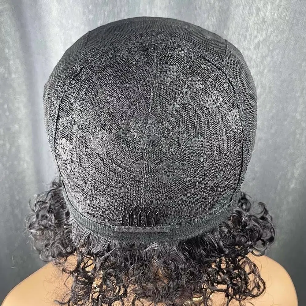 Haarpflege Kurze Schwarze Lockige Echthaarperücke Mit Pony Für Schwarze Frauen Maschinell Hergestellt