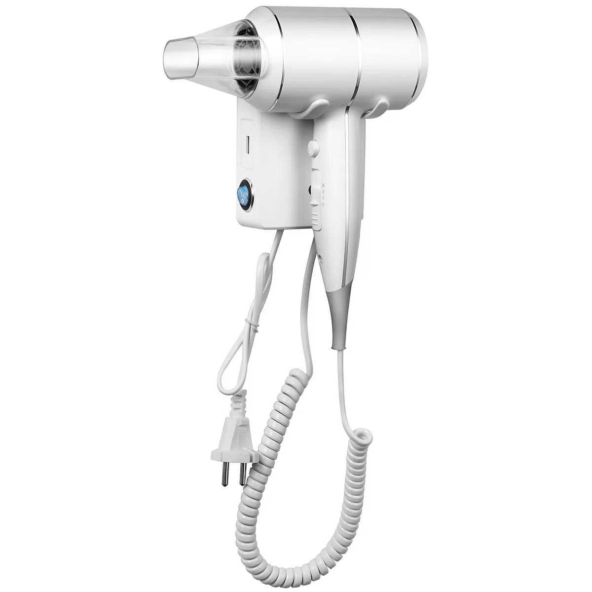 QL Haartrockner mit Wandhalterung 2000 W 10 Millionen Negativ-Ionen Weiß | Wandmontage Zum Bohren,USB,LED,3 Hitzestufen,2 Geschwindigkeit,Cool Air,ThermoProtect,Automatische Abschaltung Konzentrator