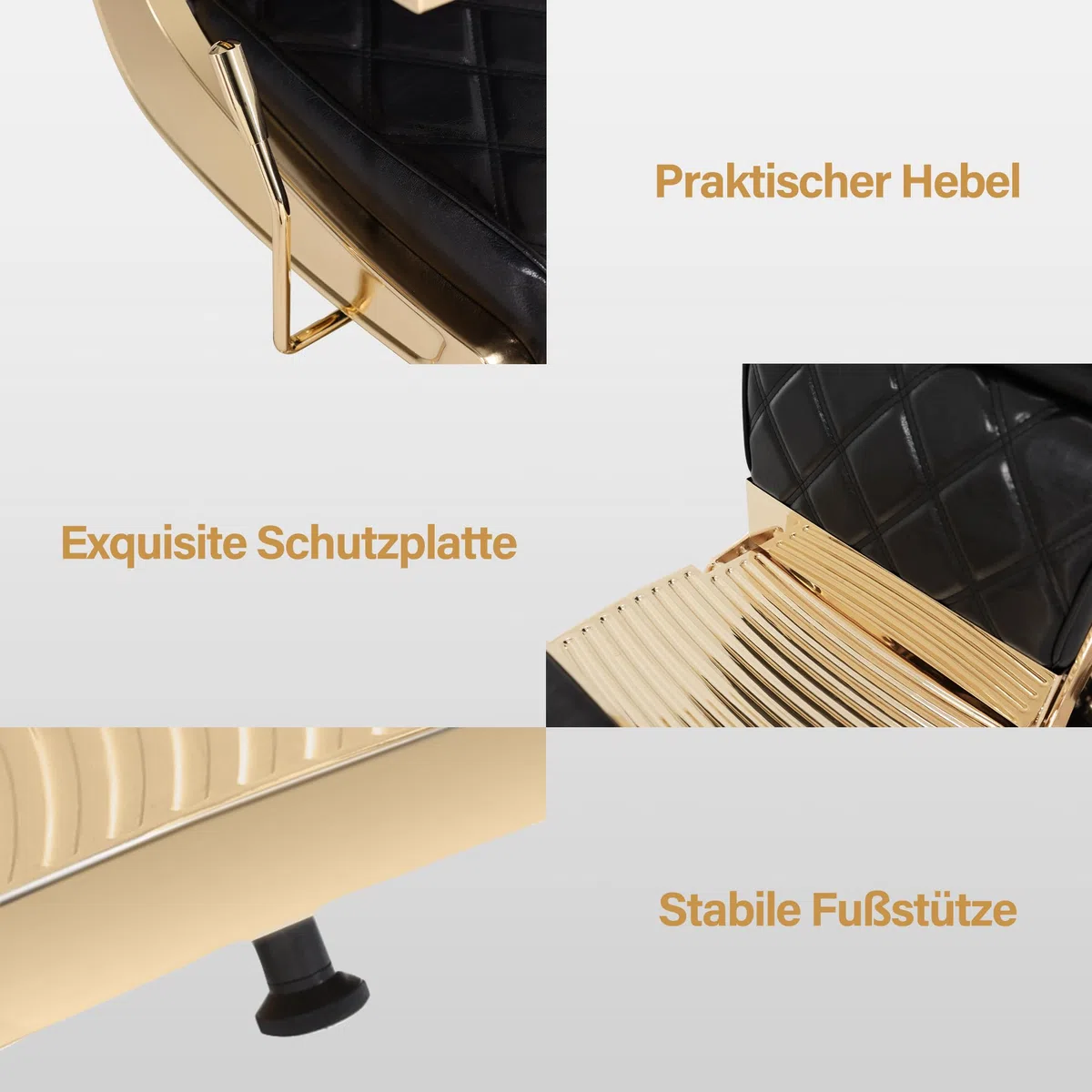 Barberpub Friseurstuhl mit Kopfstütze Kippbar, Friseureinrichtung mit Hydraulikpumpe 360° Drehbar, Bedienungsstuhl Höhenverstellbar, Barber Stuhl Friseurstühle Kunstleder, 9671 (Gold-Schwarz)